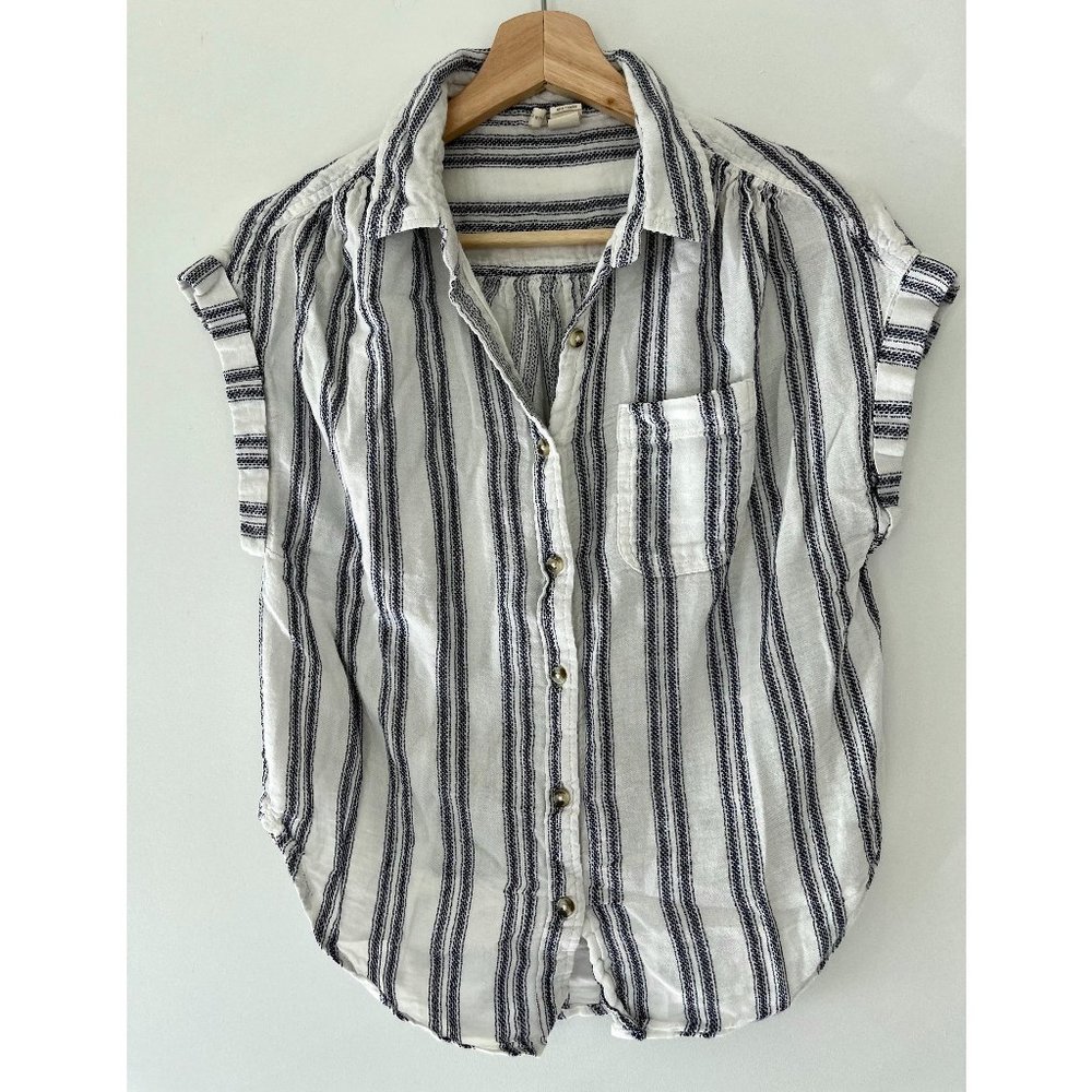 Sleeveless Button Down Striped Blouse